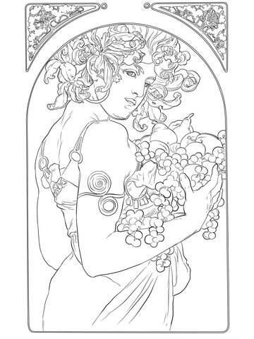 Fruit By Alphonse Mucha Coloring Page